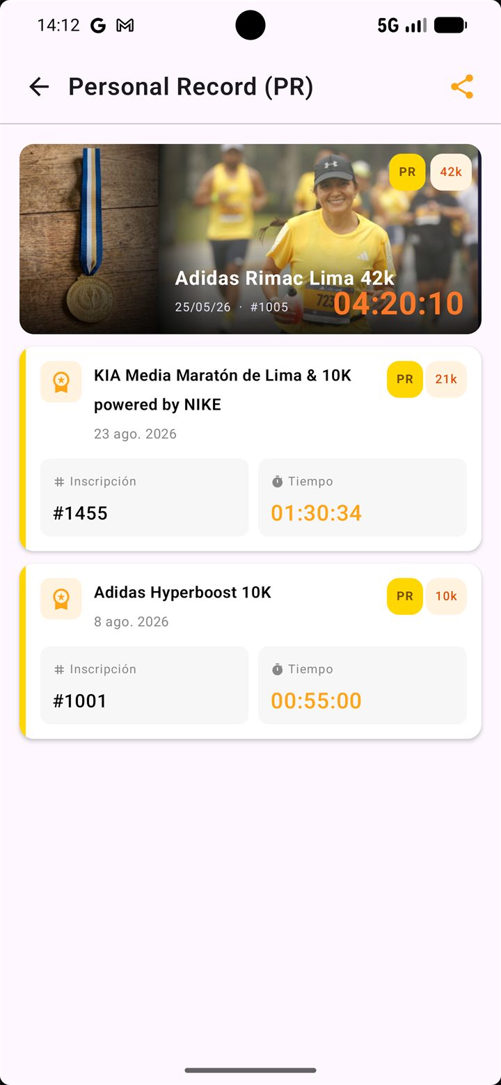 Personal Record con tu mejor marca por distancia