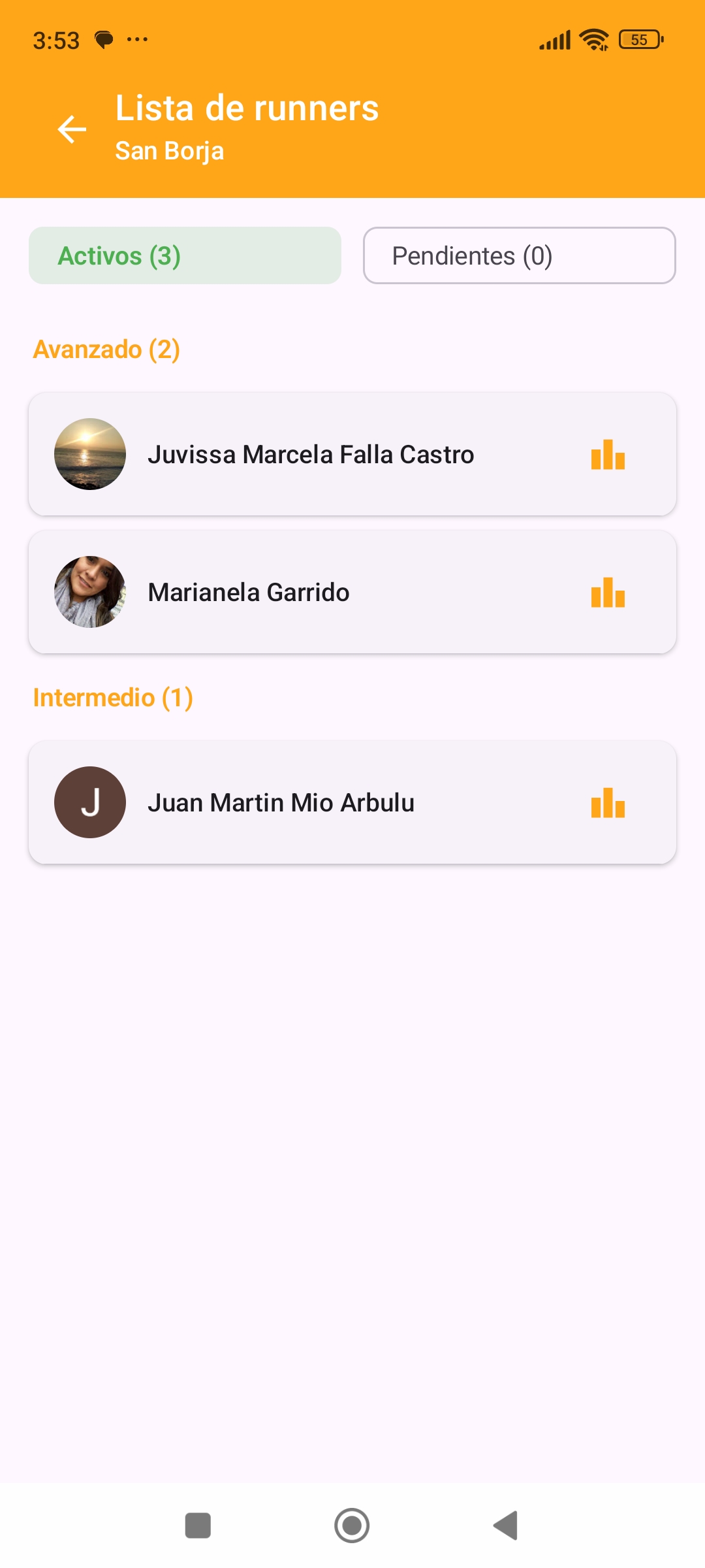 Lista de runners de la sede