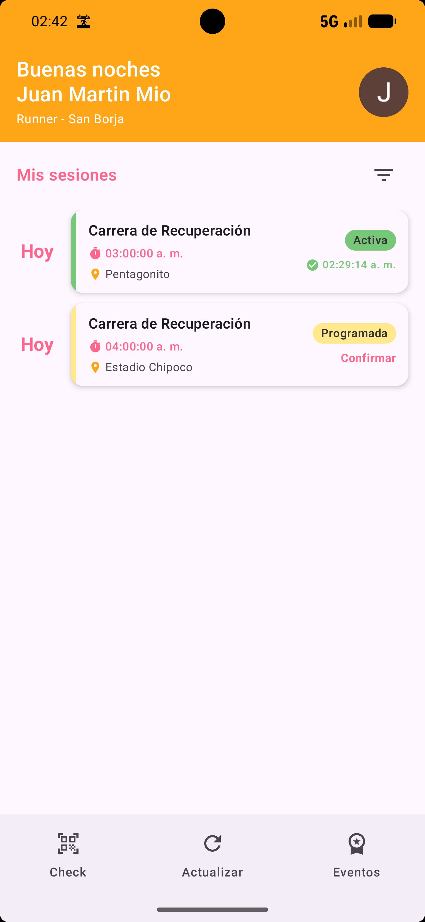 Sesiones del runner